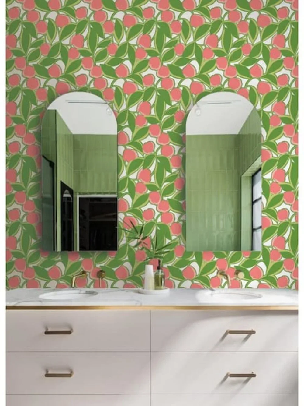 NEW NuWallpaper x Megan Carter Talia Green Peel and Stick Green Peach Wallpaper